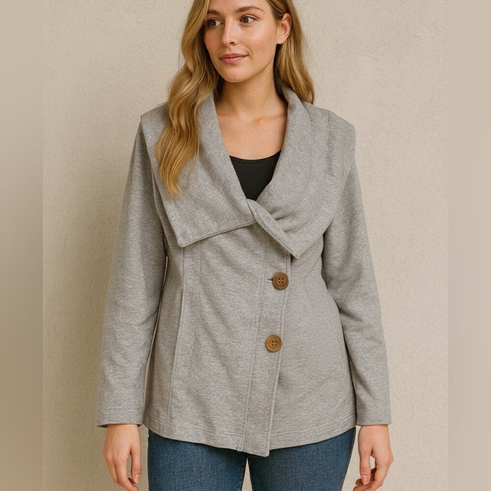 Neon Buddha Heathered Grey Cotton Blend Button Front Stretch Jacket Size S